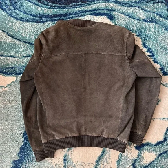 AllSaints brown suede bomber jacket with zipper detail - Picture 6 of 6